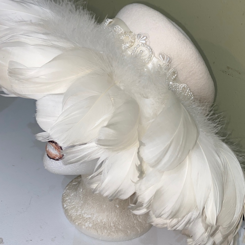 Stunning Ivory Winter Dress Hat by Mr. Song